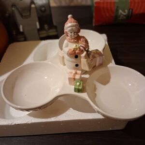 Avon Holiday Snowman Candy Dish - White and Green